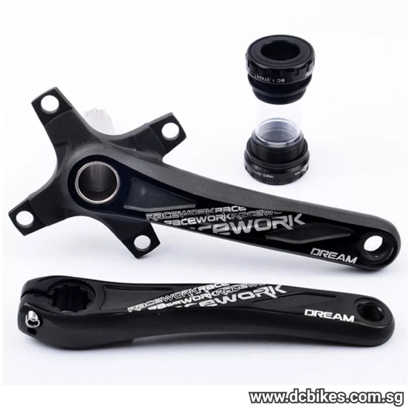 Racework MTB Anodized Hollowtech Crank + 68mm/73mm Bottom Bracket BB Black 170mm Crank Arm Length