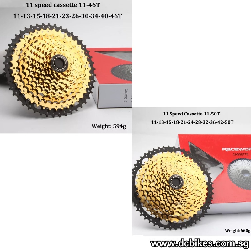 Racework 11 Speed 46T | 50T Gold MTB Wide Ratio Hg Cassette Gold 11 Speed 46T