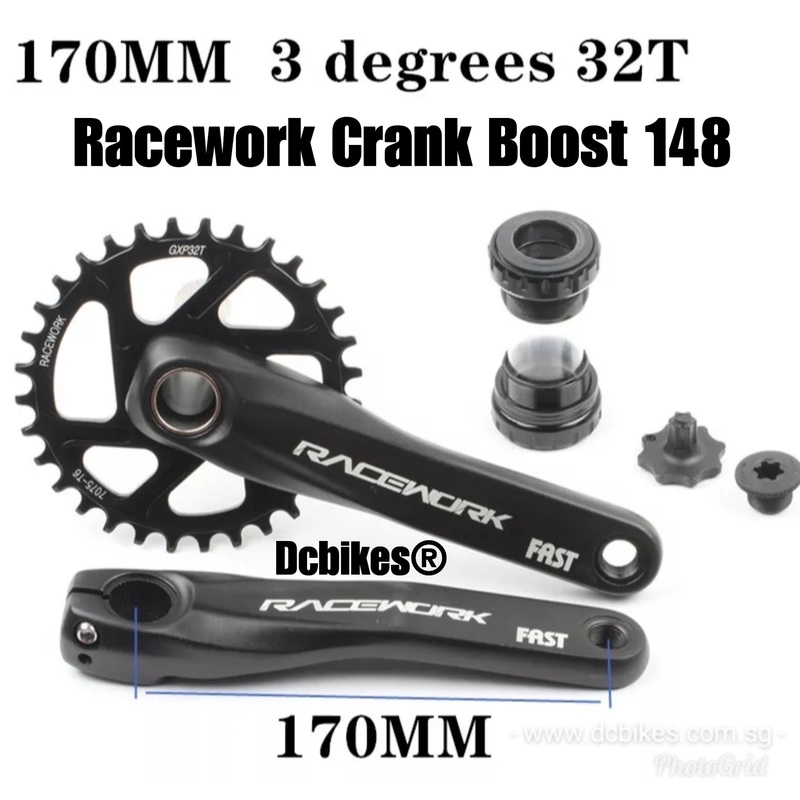 Racework Boost 148 Hollowtech Crank-32T/34T/36T/38T Chain Ring 3mm + BB Crankset 32T 3mm Boost
