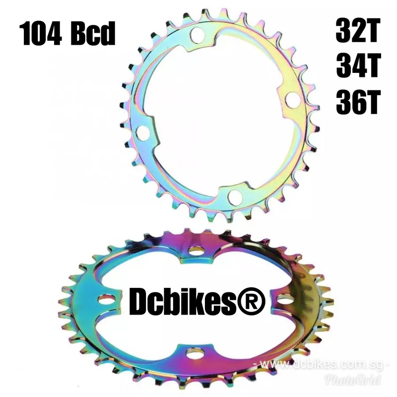 Round 32T/34T/36T/38T Oil Slick 104BCD Round Rainbow Narrow Wide Single Speed Chain Ring 38T