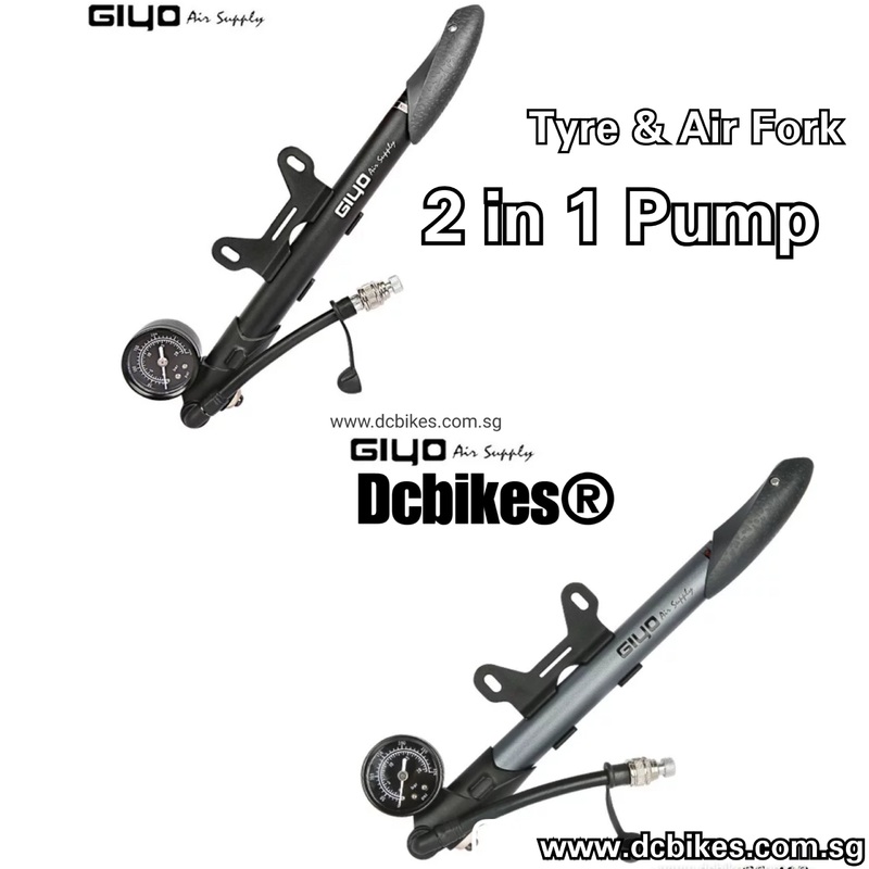 2 in 1 Giyo Black/Titanium GS-41 High Pressure Air Fork Shock & Tyres Mini Pump 300 Psi Black