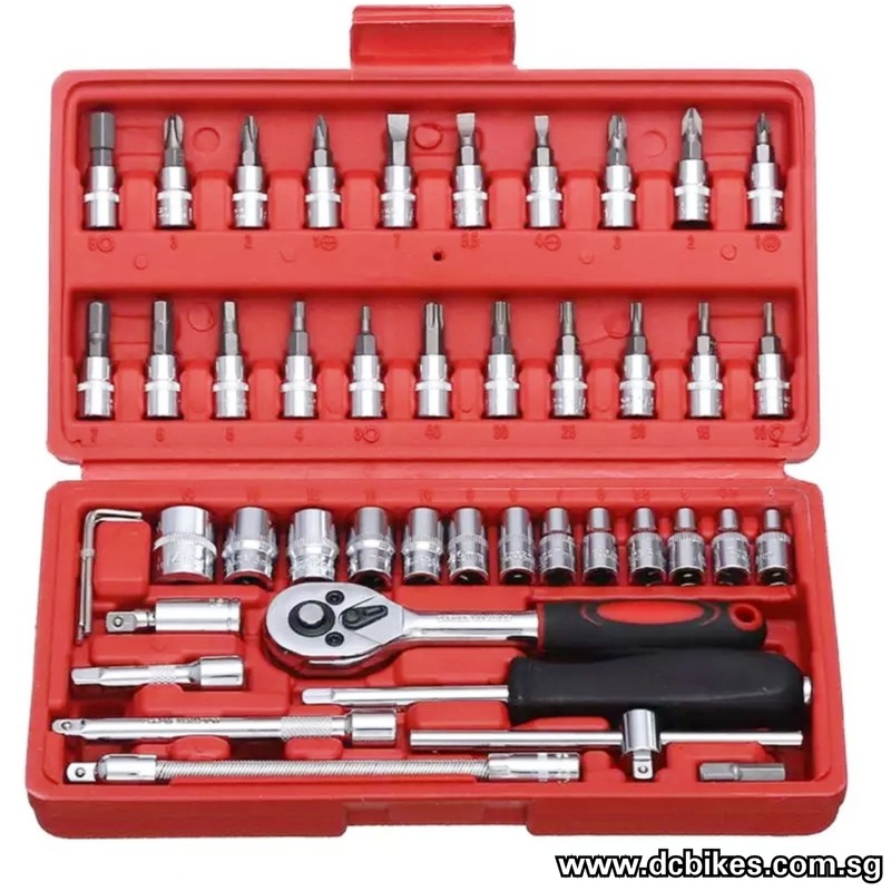 46 Pieces 1/4 Inch Ratchet Socket Repair Wrench Tool Box Set