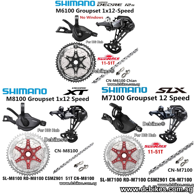 Shimano 12 Speed Deore M6100/SLX M7100/XT M8100 HG 12 Speed Sunrace 51T Groupset SLX M7100 X Sunrace 51T Group
