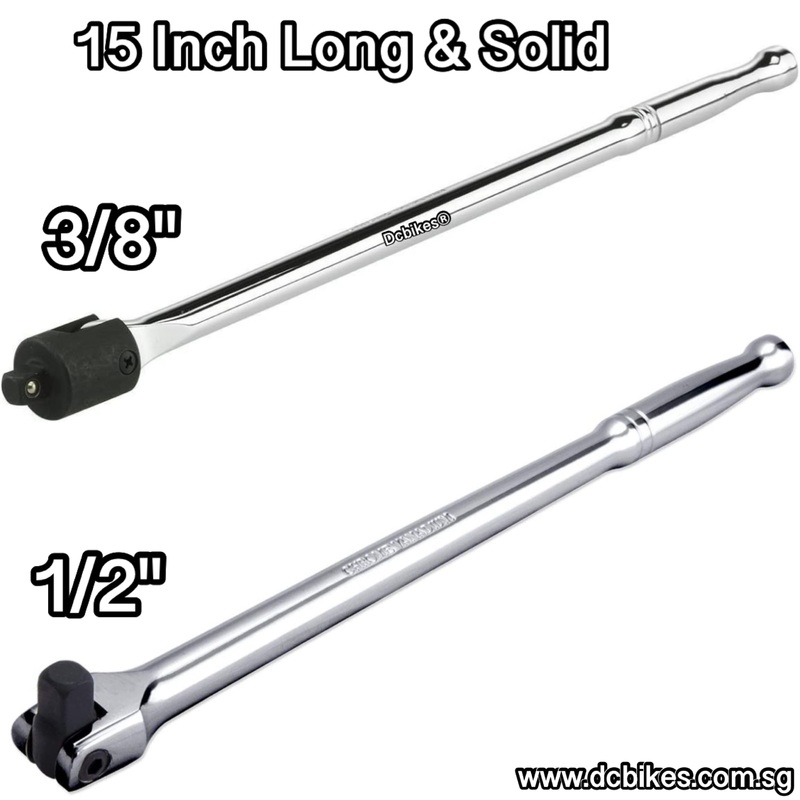 3/8″ | 1/2″ Drive 15 Inch Long Solid Extension Breaker Bar 180 Degree Rotating Flex Head | CR-V Steel 3/8″ – 10mm Drive Socket