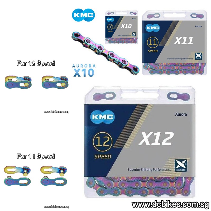 KMC X10 | X11 | X12 Speed Aurora Oil Slick MTB Road Chain + Missing Link X10 Aurora 10 Speed Chain