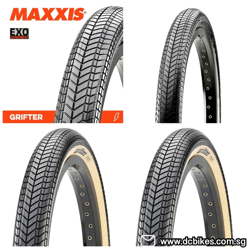 Maxxis Black 20 X 2.1 Skinwall 20 X 2.3 Grifter Black Tyres Etrto: 53-406 (1 Tire) Black 20 X 2.1 Wired (1 Tire)