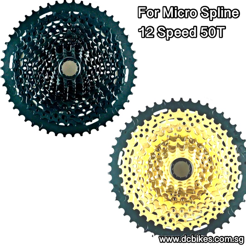 MS Alpha 12 Speed 10T – 50T Black/Gold Cassette For Shimano Micro Spline Freehub MS Black 12 Speed 50T