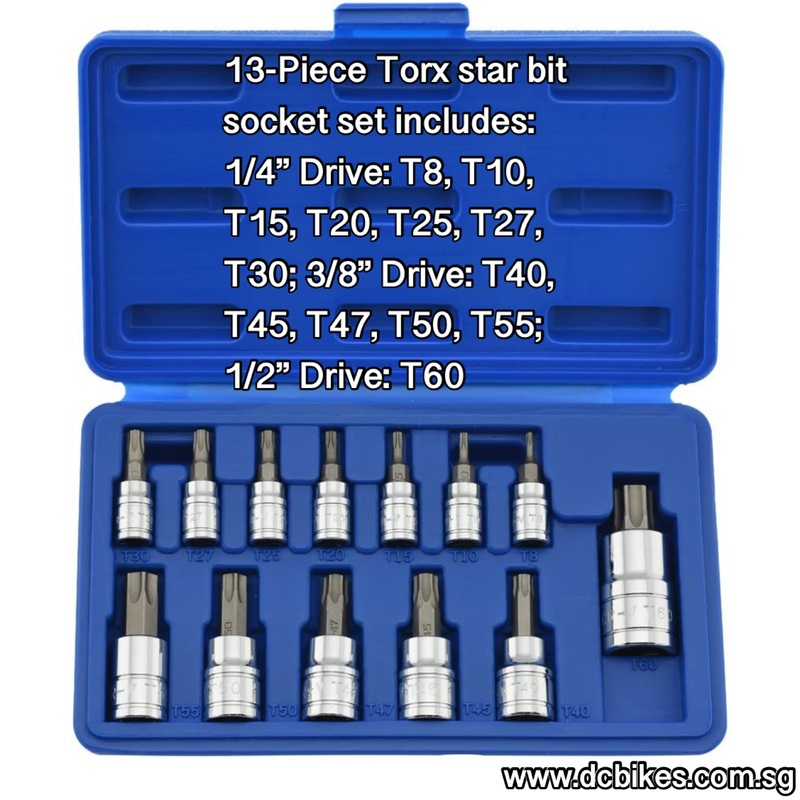 13 Pieces Steel Star Torx Bit 1/4 | 1/2 Drive T8 – T60 S2 Metric Hex Bit Socket Tool Box Set