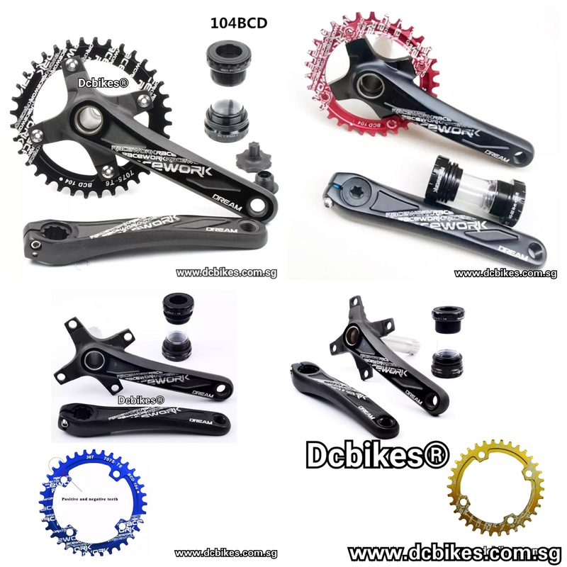 Racework MTB Hollowtech Crank + Narrow Wide Chain Ring + Bottom Bracket BB Dream Black 32T
