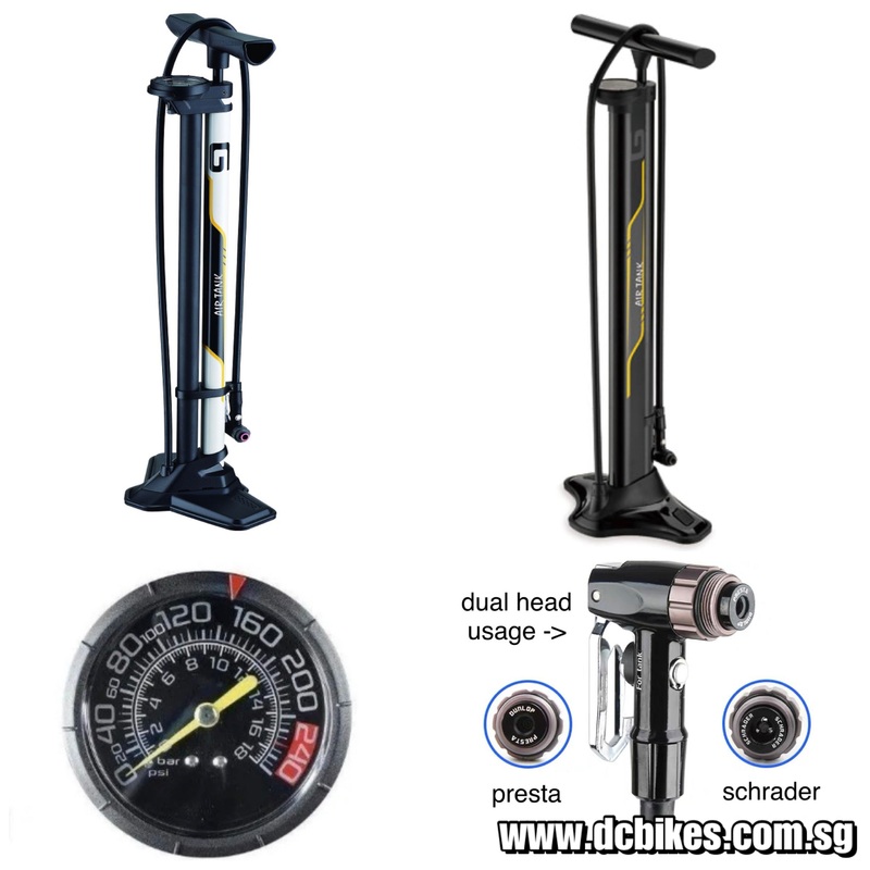 Giyo Taiwan Tubeless Ready Tyre AirBlast Presta | Schrader Canister Powerful Bicycle Floor Pump 240psi Giro White GF-94TE Pump