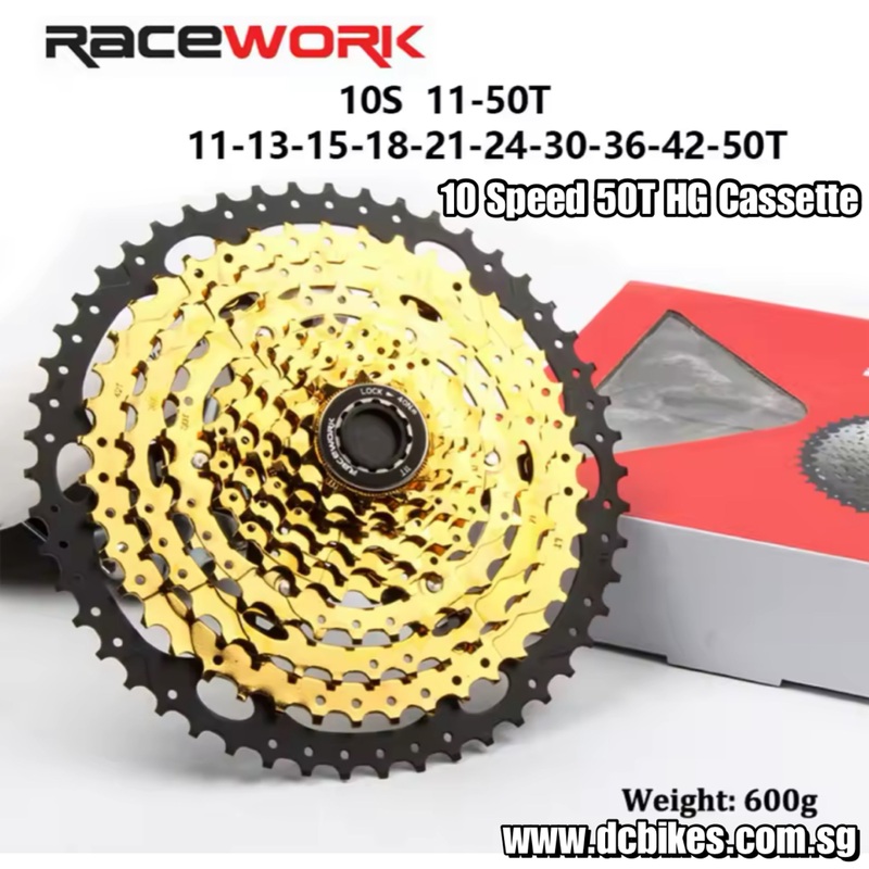 Racework 10 Speed 50T Gold MTB Bicycle Wide Ratio Hg Cassette