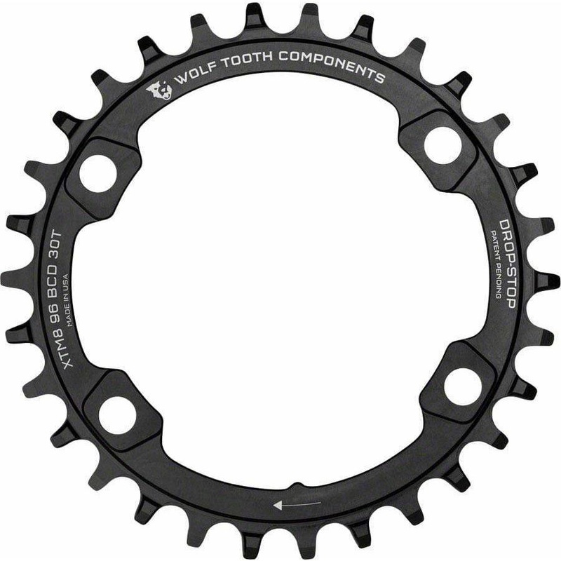 96 BCD Chainring – 38t, 96 Asymmetric BCD, 4-Bolt, Drop-Stop, For Shimano XT M8000 and SLX M7000 Cranks 96mm 38t Black